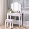 Tri Folding Mirror Vanity Table Stool Set with 4 Drawers and Cushioned Stool